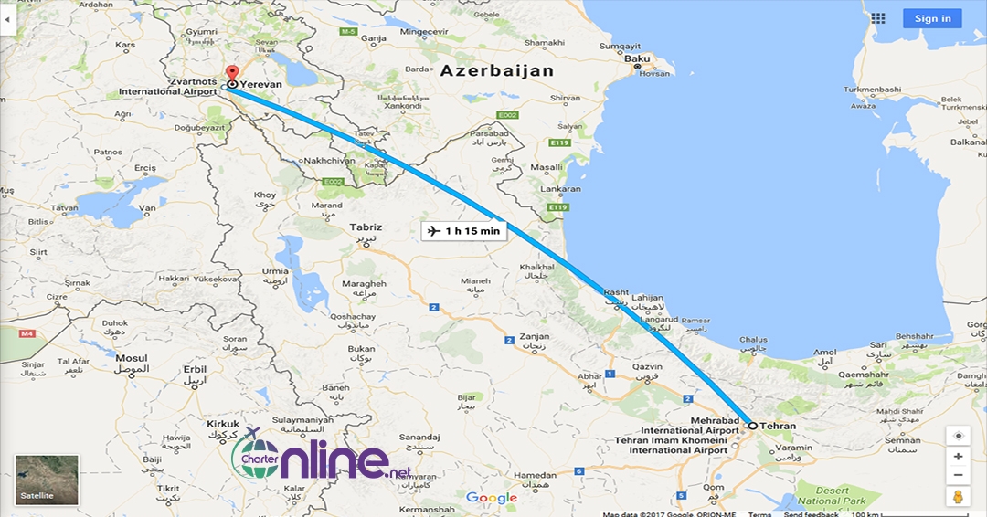 بلیط چارتری تهران به ایروان