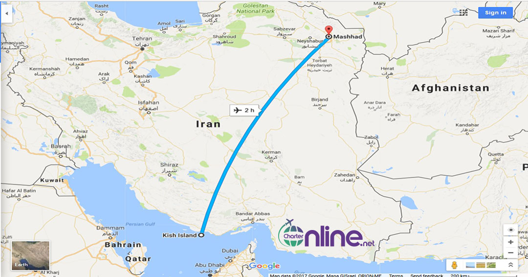 بلیط چارتری کیش به مشهد