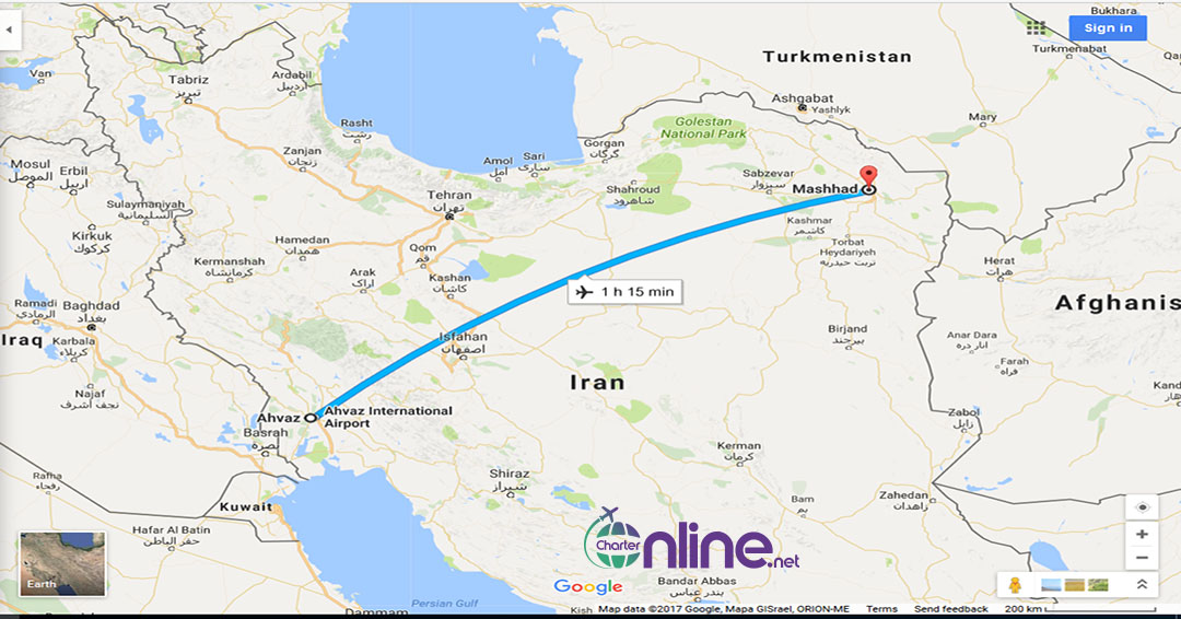 بلیط چارتری مشهد به اهواز
