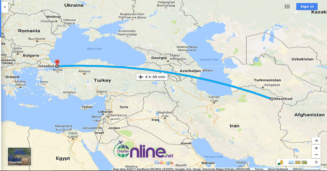 بلیط چارتری مشهد به استانبول
