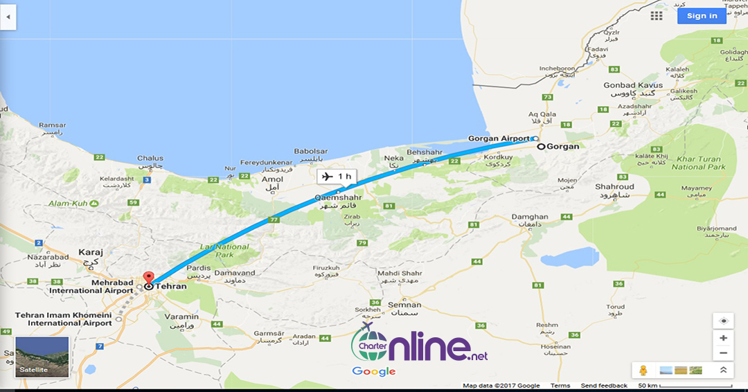 بلیط چارتری تهران به گرگان