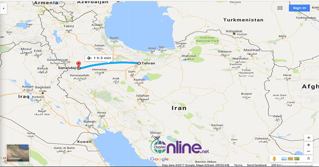 بلیط چارتری تهران به سنندج