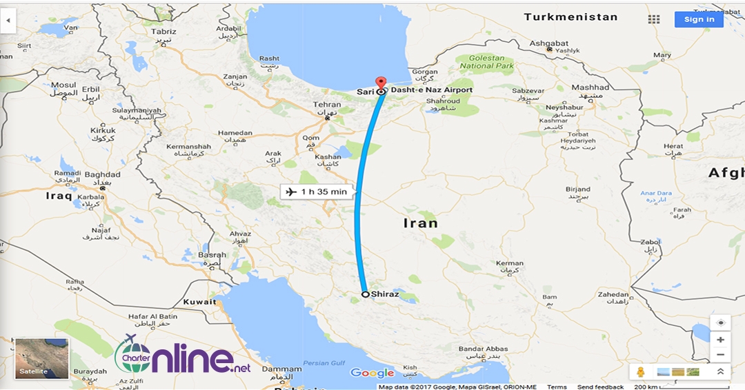 بلیط چارتری ساری به شیراز